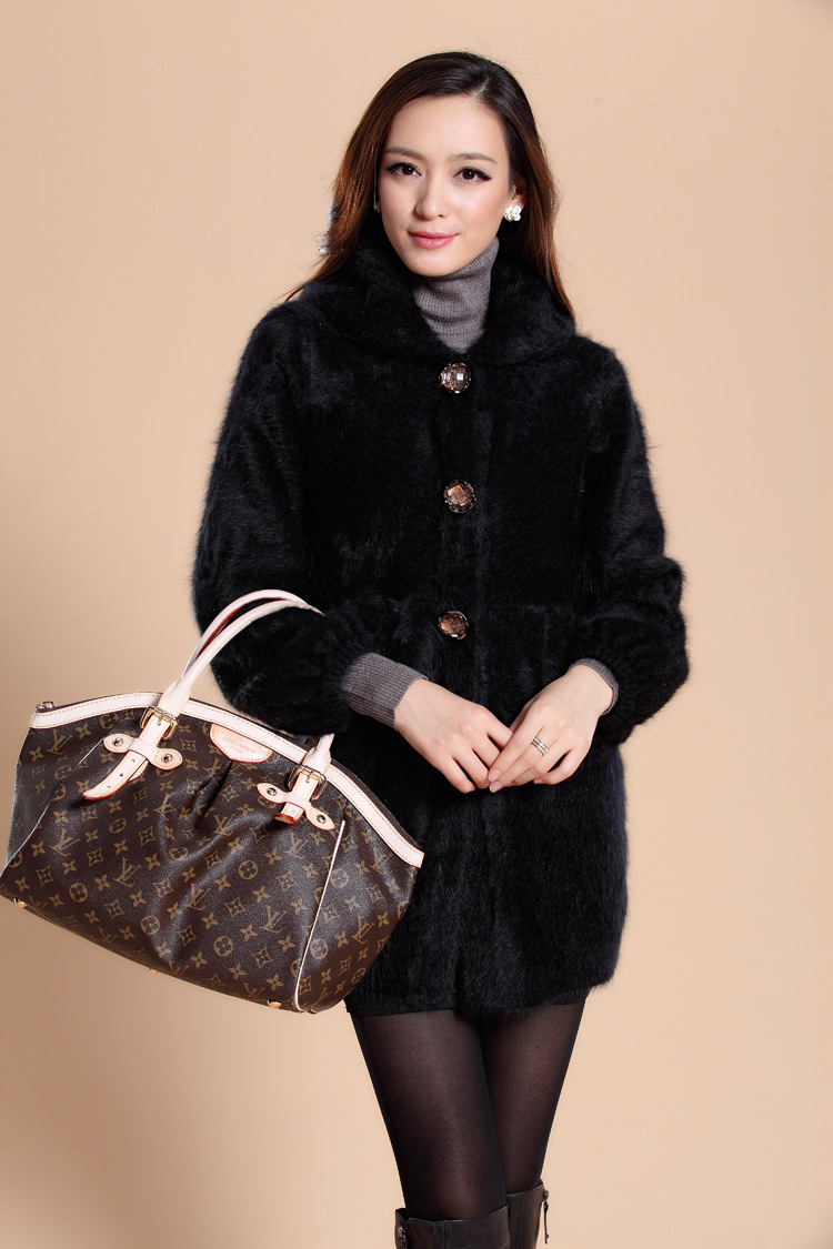 15秋冬新款女装长毛貂绒开衫中长款修身长毛貂绒外套大衣大码皮草
