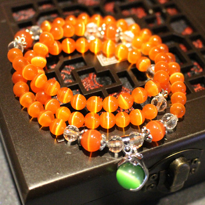 橘色 粉猫眼石散珠半成品批发 diy串珠配件 浅粉猫眼石6-8