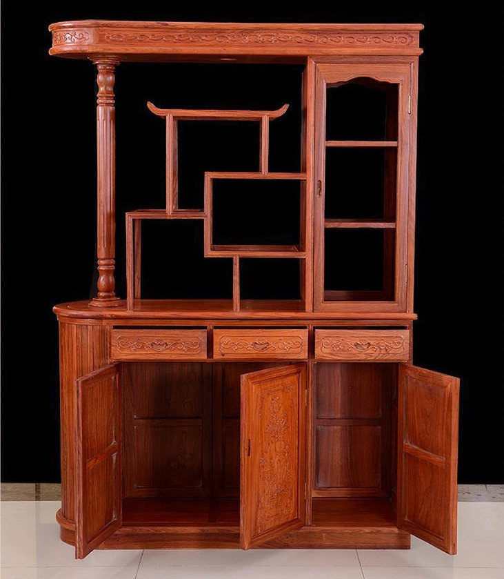 红木家具 花梨木双面玄关隔断隔厅柜 福字客厅实木仿古酒柜玄关柜