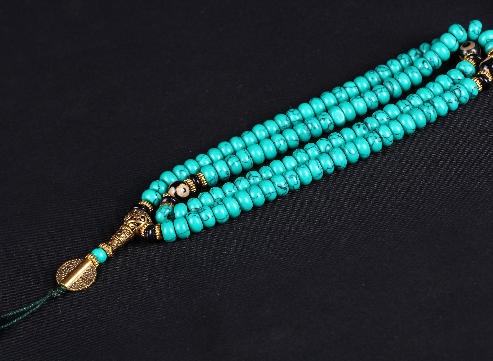 藏式尼泊尔佛珠手串108颗绿松石佛珠手链优化绿松石男女款项链