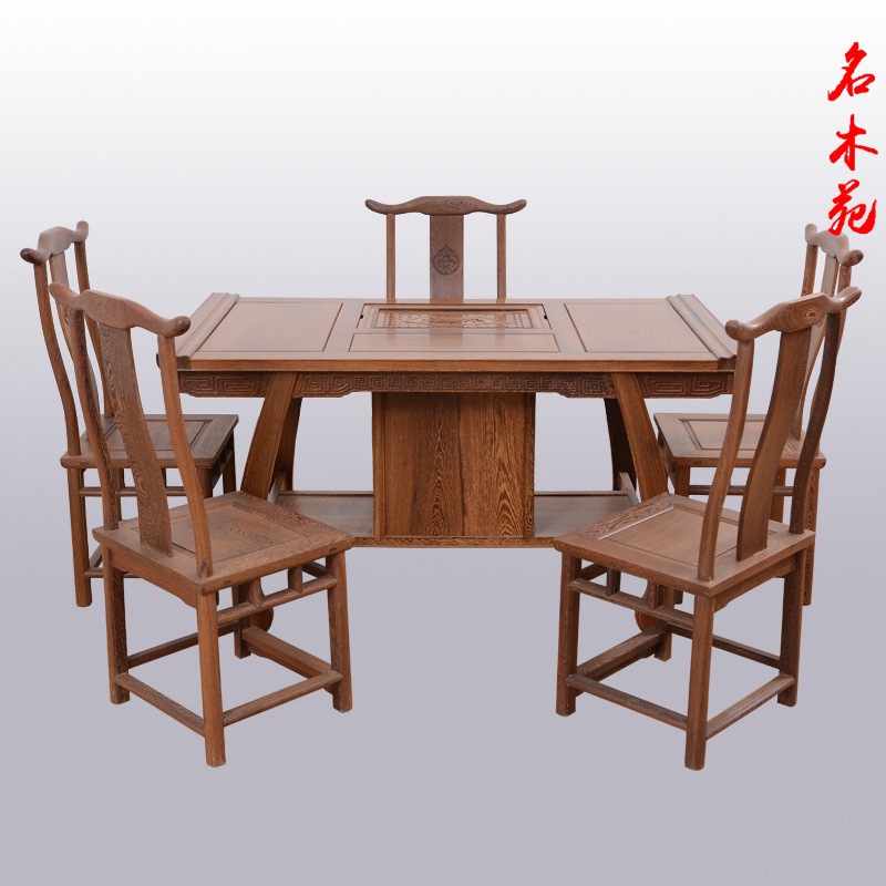 红木实木茶桌鸡翅木茶台茶桌椅六件套古典汉式休闲茶桌椅