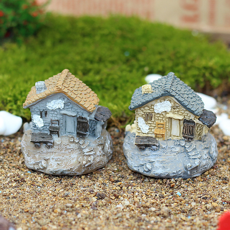 新款石头茅草屋 小房子苔藓微景观装饰diy树脂摆件 世外桃源
