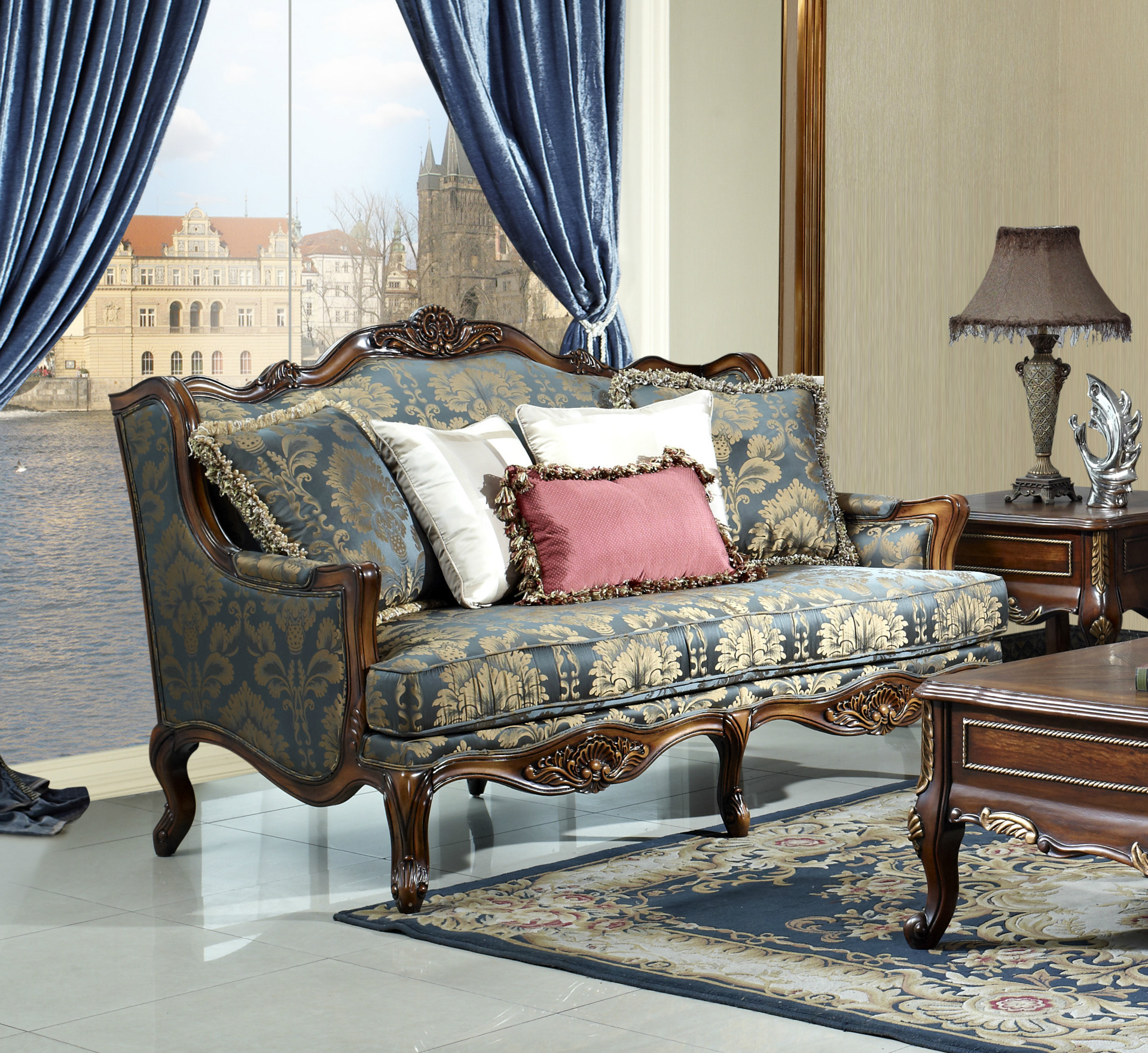 简约美式三人位布艺沙发 大户型客厅沙发oma-8005