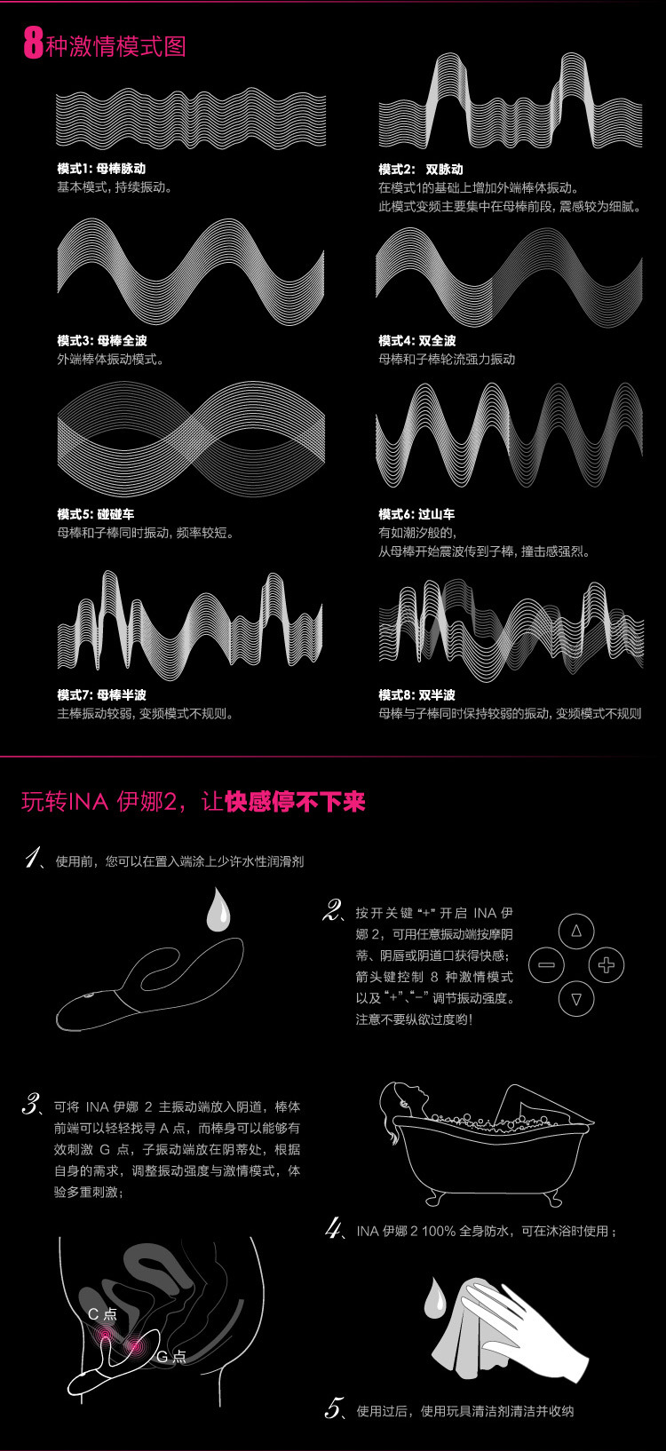 瑞典lelo ina2代伊娜 g点阴蒂双重按摩震动棒 女用自慰器 批/代发