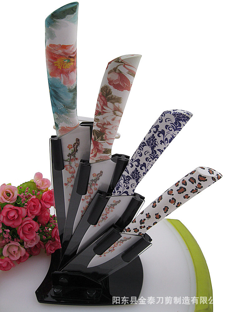 【礼品套装】精美烤花工艺陶瓷刀混色印花手柄