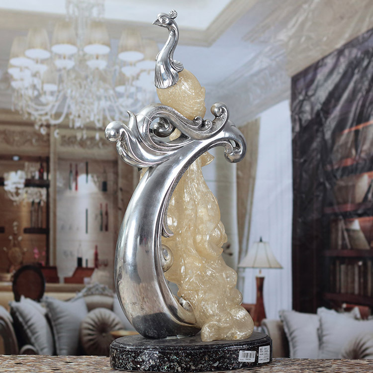 银色电镀树脂凤凰动物银贝家居饰品摆件 高-塑料,树脂工艺品