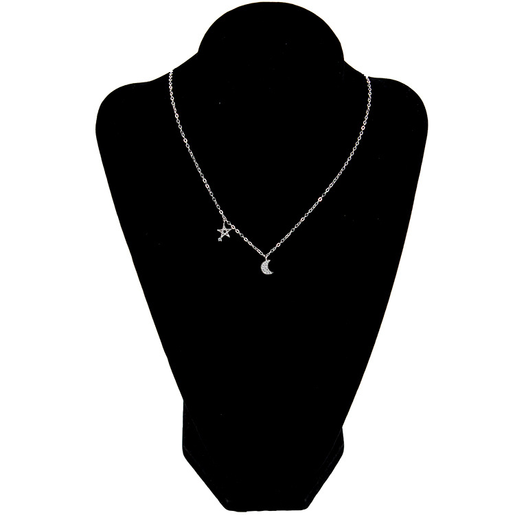 s925纯银女款个性星月相依项链套链 项