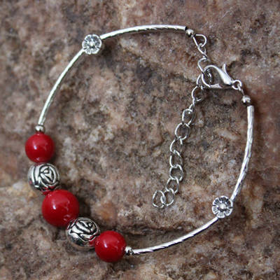 原创民族风小饰品地摊货源批发云南厂家藏银玫瑰花手链女款qsl138