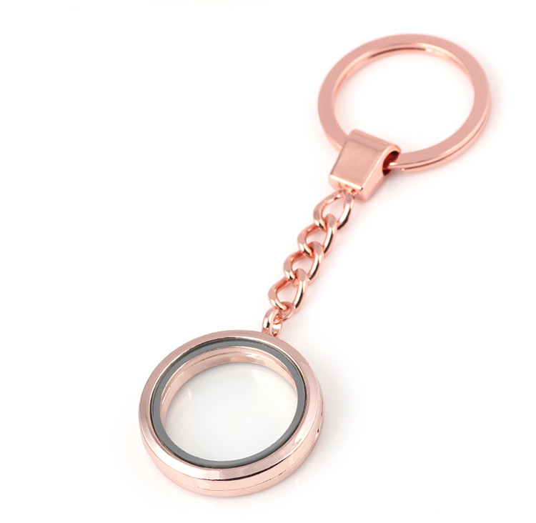 floating系列创意钥匙扣 圆形光面相盒吊坠漂浮玻璃钥匙扣挂件