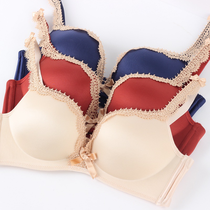 无痕无钢圈聚拢调整光滑文胸套装 性感抚媚宫廷风格刺绣花边内衣-伞