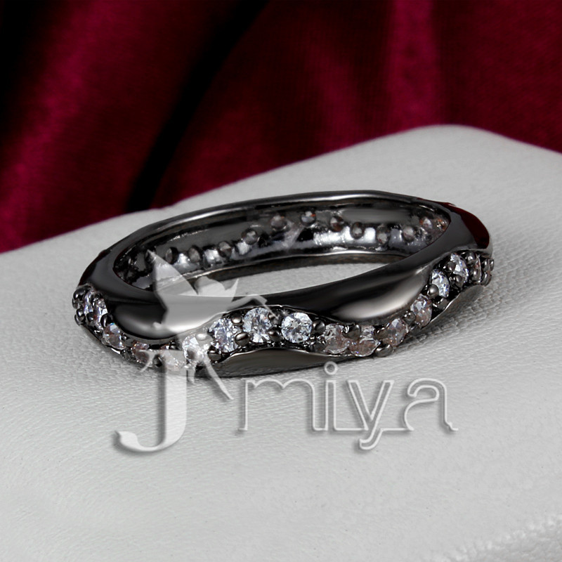 外贸高档首饰厂家直销 电镀黑金镶钻戒指 时尚饰品批发 欧美指环