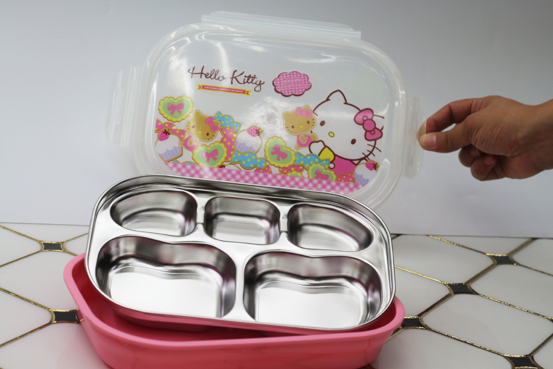 卡通不锈钢学生保温饭盒 儿童分格便当盒 学生餐盒批发