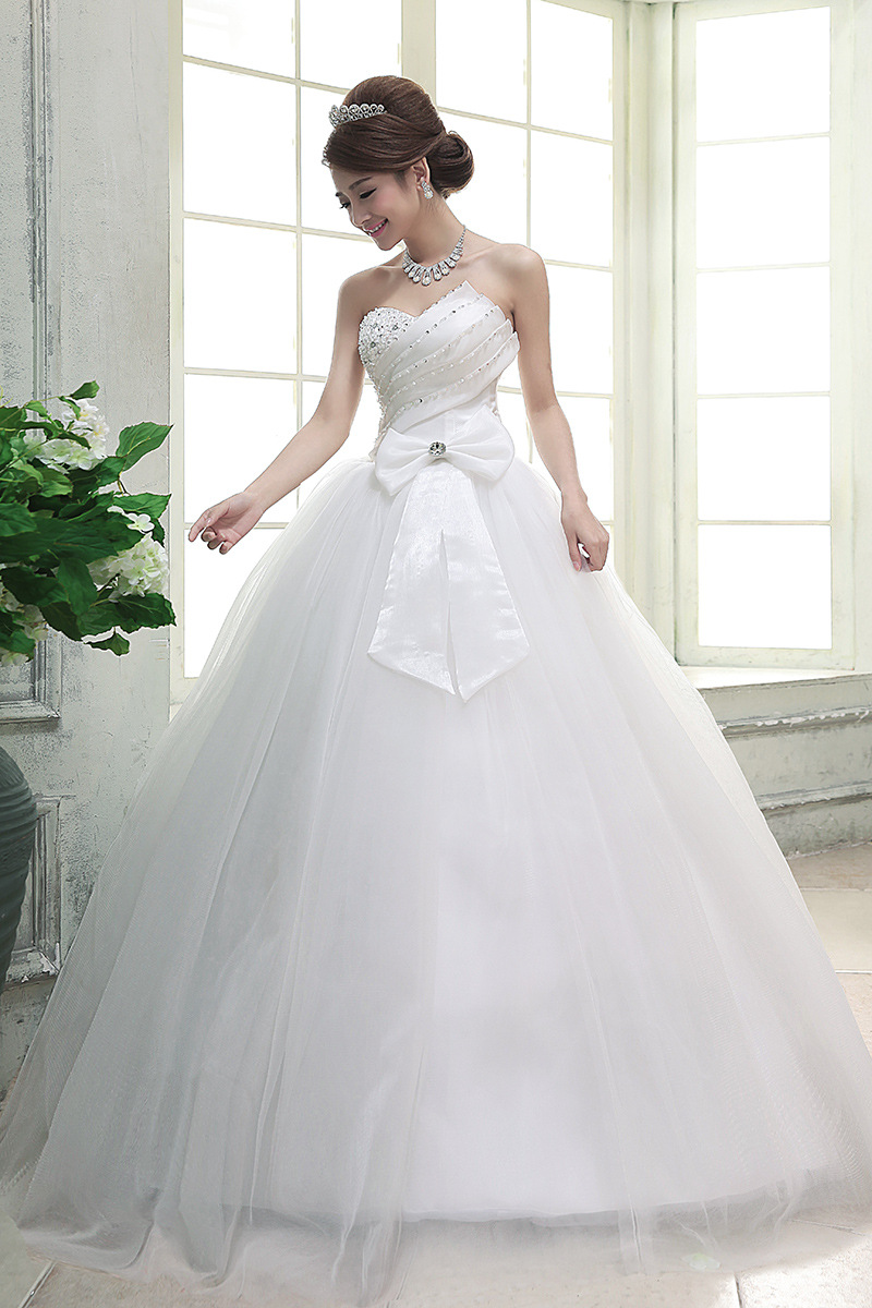 2018新款婚纱礼服新款韩版新娘白色修身齐地绑带婚纱抹胸批发