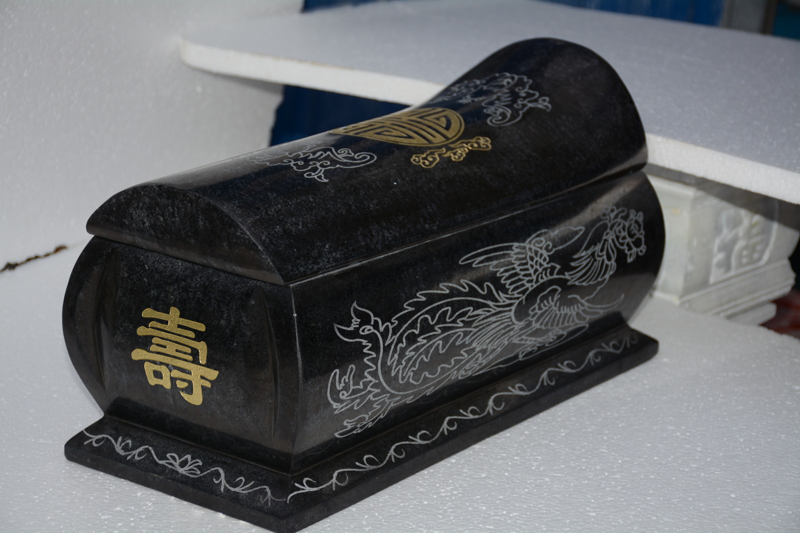 纯天然硬料花岗岩玉黑玉棺材五福棺龙凤棺男女通用款批发