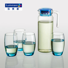弓箭乐美雅冷水壶五件套 冰蓝凝彩杯子套装玻璃水壶透明果汁