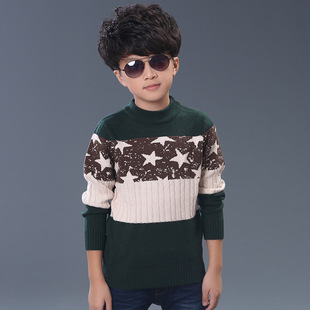 2018年春季新款潮流个性男童毛衣 星星夹色套头圆领毛衣厂家批发