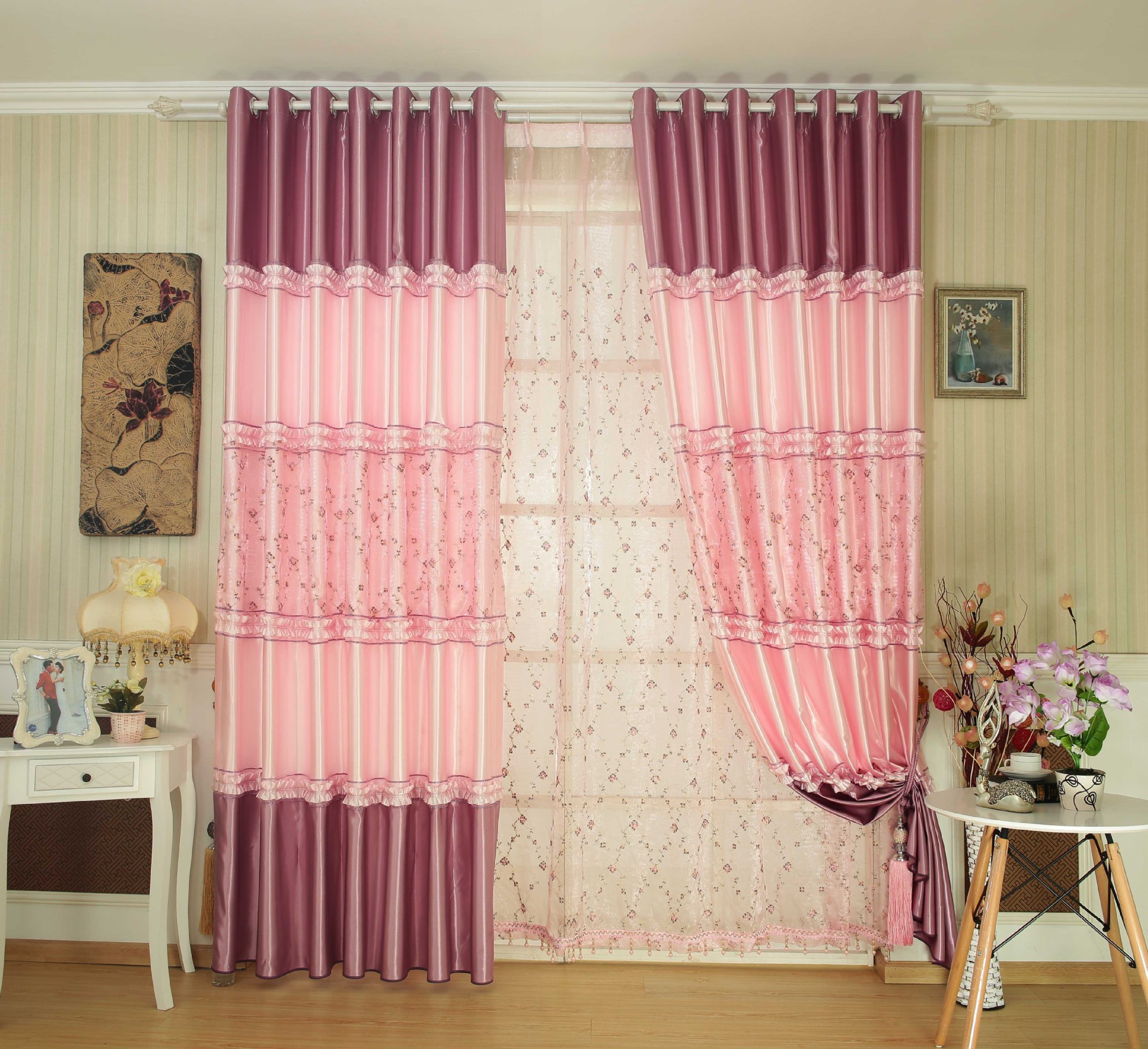 厂家直销 拼接绣花窗帘布 客厅卧室遮光欧式窗纱蕾丝布艺窗纱布料