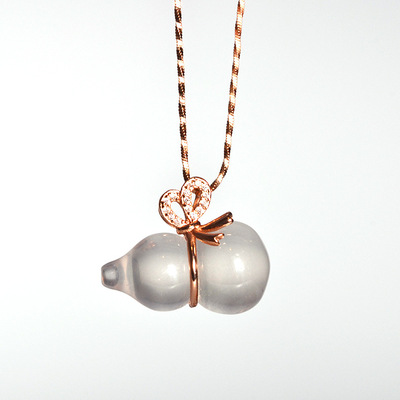 天然冰种粉晶葫芦s925纯银镀玫瑰金镶嵌水晶批发diy配件芙蓉