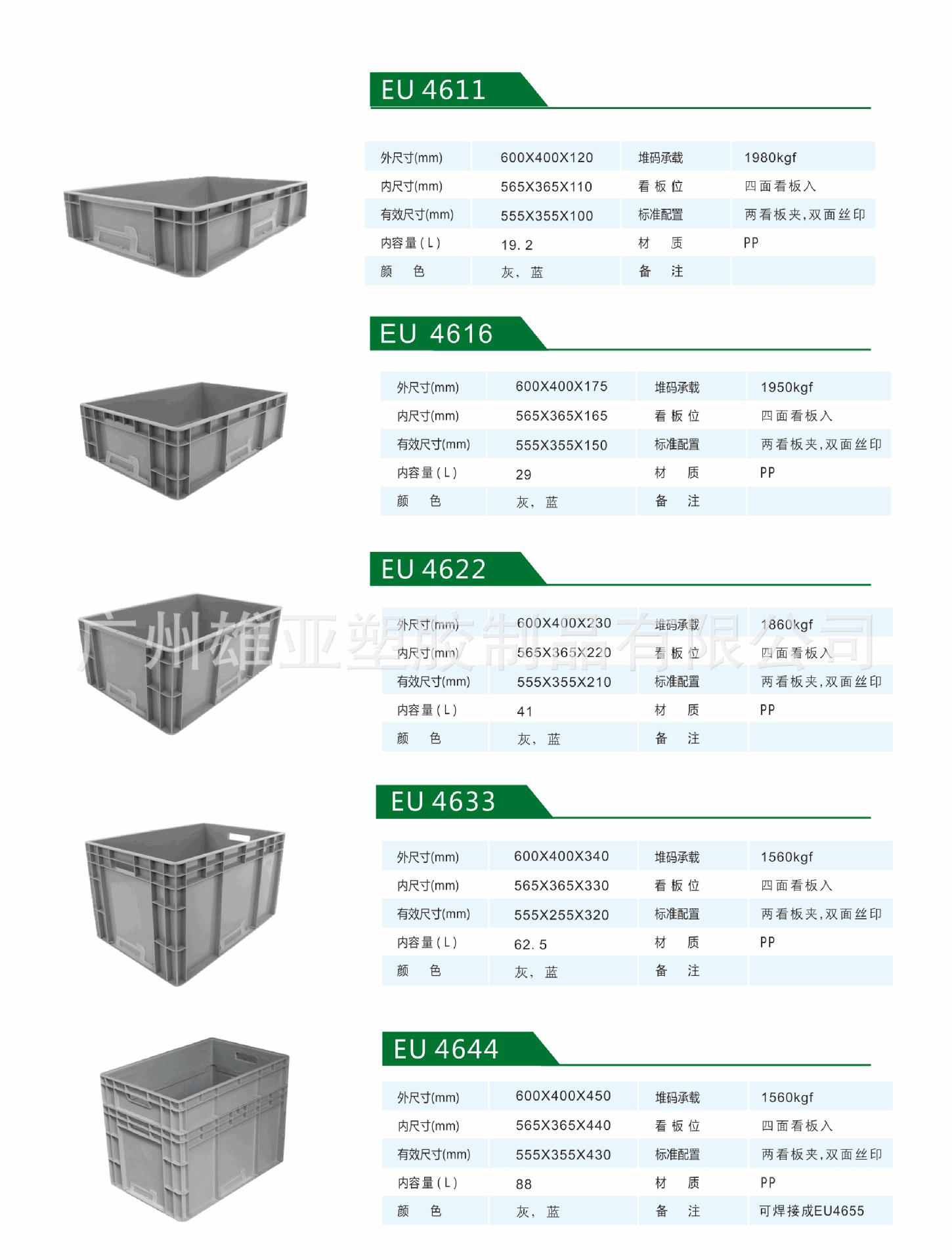 欧标箱周转箱 重型 塑料胶箱 产品特性 强度高 供货类型 现货标准尺寸