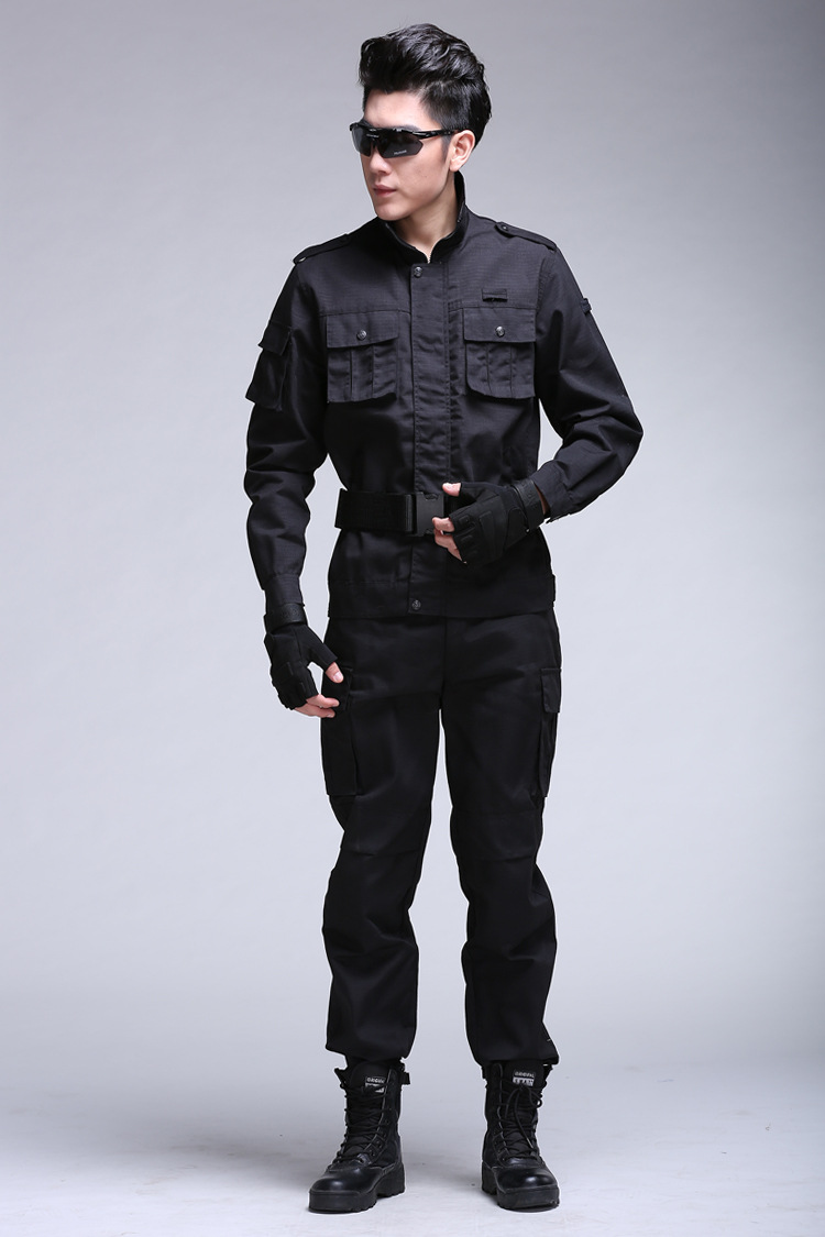 黑色长袖保安作训服套装男秋 新款迷彩服套装男士工作服夏装 包邮