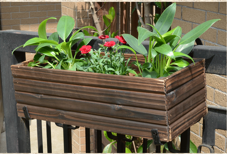 防腐木花盆碳化木花槽花架壁挂花箱户外种菜盆栏杆花架多肉花槽