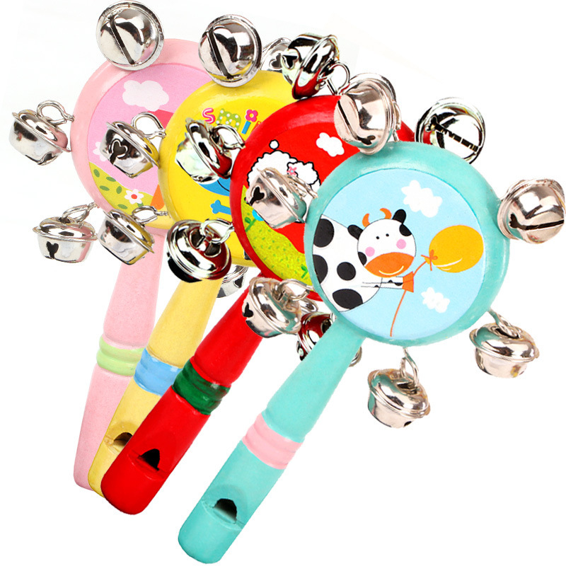 奥尔夫乐器木制婴幼儿多功能卡通口哨手摇铃 木质卡通串铃玩具