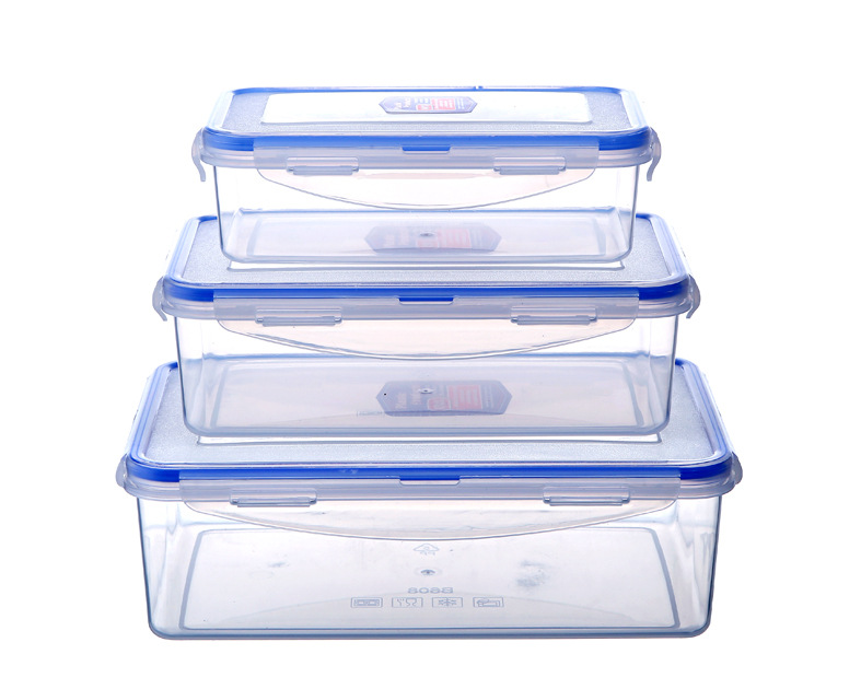bsci验厂食品级透明长方形塑料套装保鲜盒定制|食品保鲜盒三件套