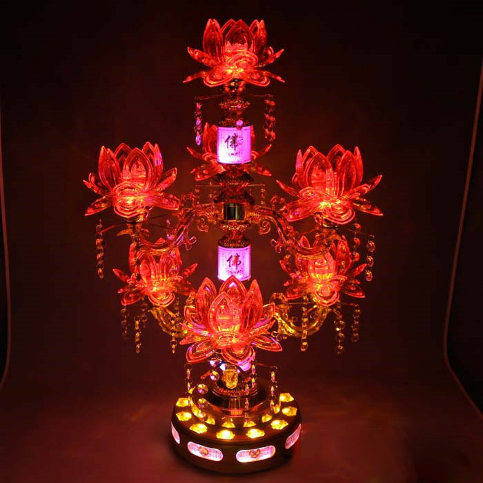 led七品七彩转动带佛曲莲花落地灯佛灯寺庙灯念佛机