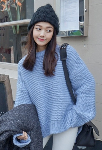 毛衣女韩版学生大码宽松套头开叉不规则麻花针织衫女毛衣女厚外套