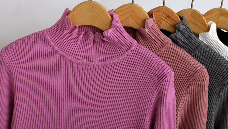 秋冬新款半高领打底针织衫荷叶边长袖毛衣套