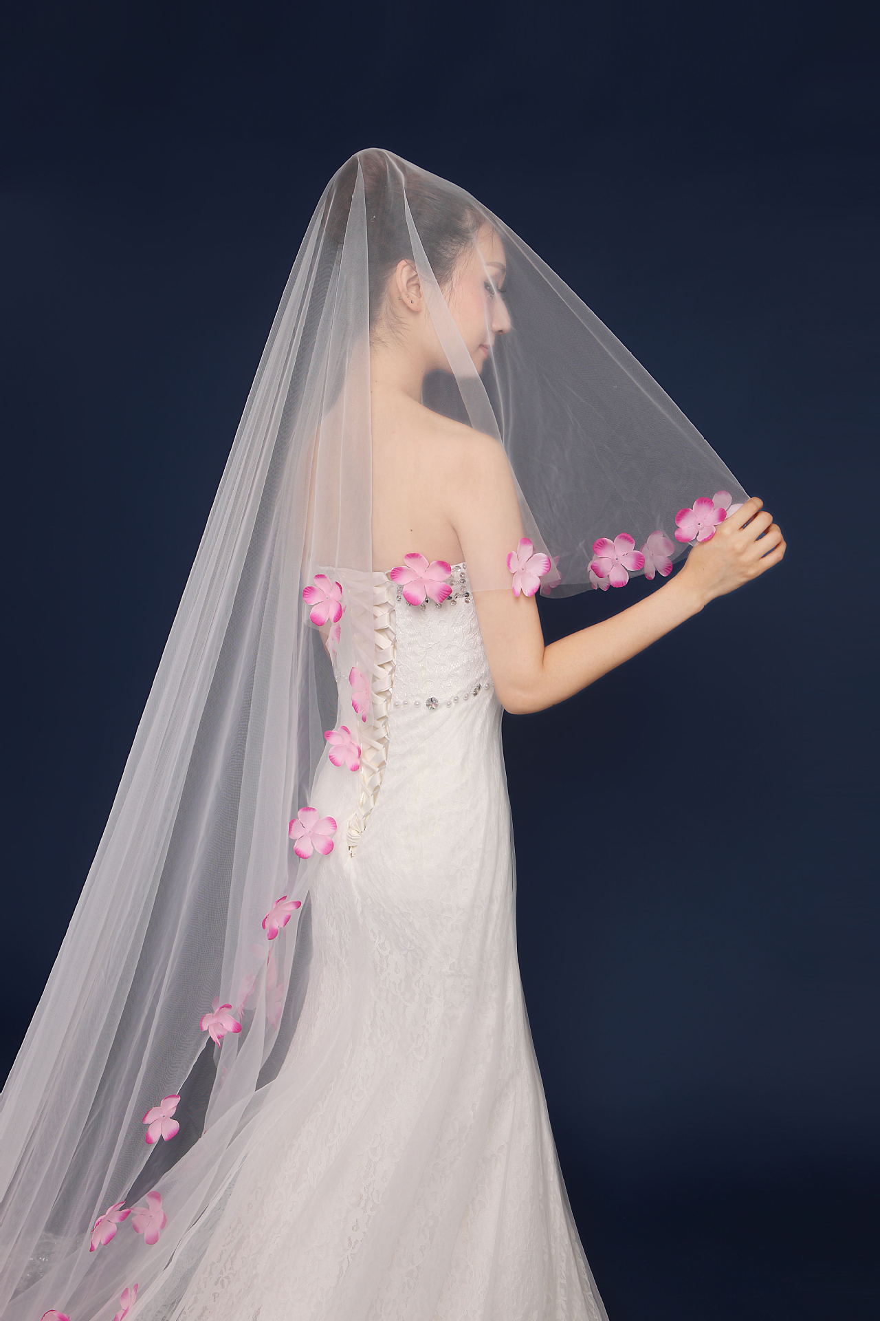 2016新款粉色花瓣超仙浪漫花瓣头纱超长拖尾头纱3米超长头纱批发