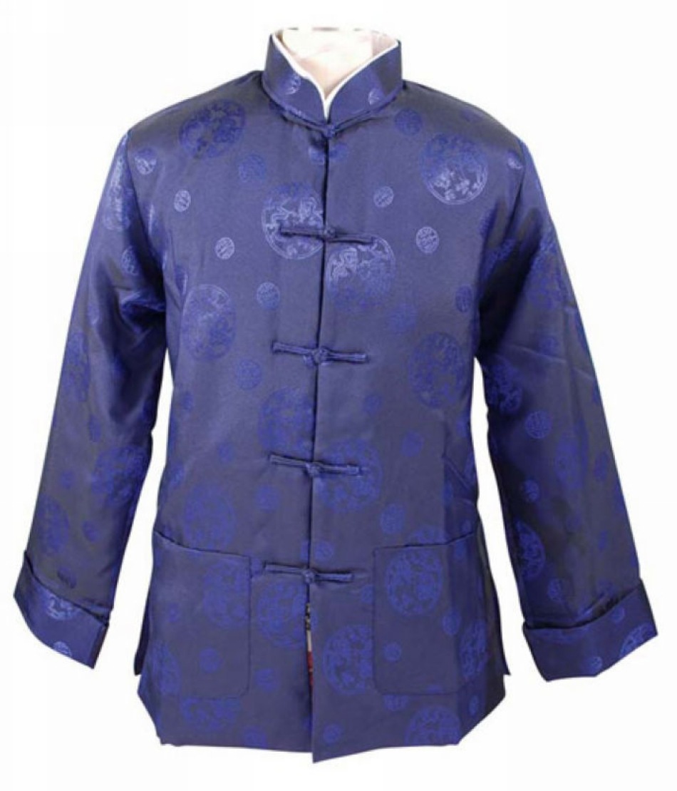 时尚精品高级深蓝绸缎外套新款夹棉复古中式唐装男式棉袄棉衣棉服