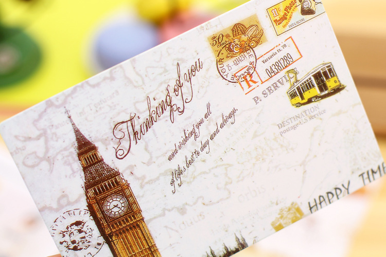 065 个性创意明信片定制 复古欧美diy巴黎塔风景创意贺卡 可定做