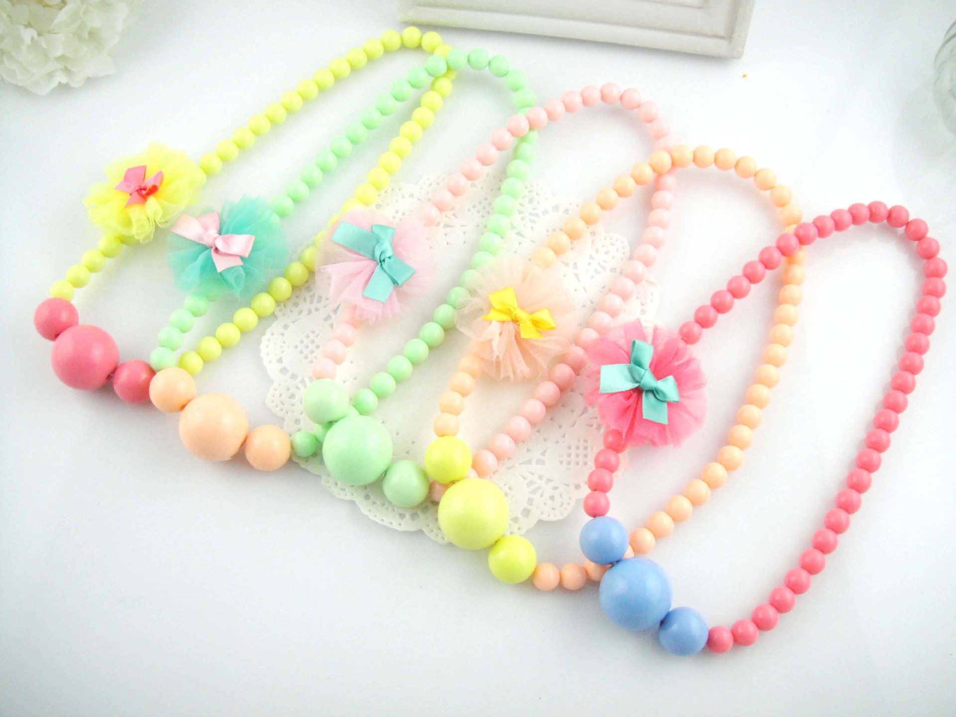 韩版精品儿童饰品 粘花糖果色女童项链 手