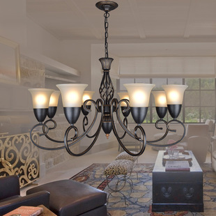 美式乡村吊灯客厅卧室餐厅创意铁艺描边灯具酒店饭店工程批发灯饰