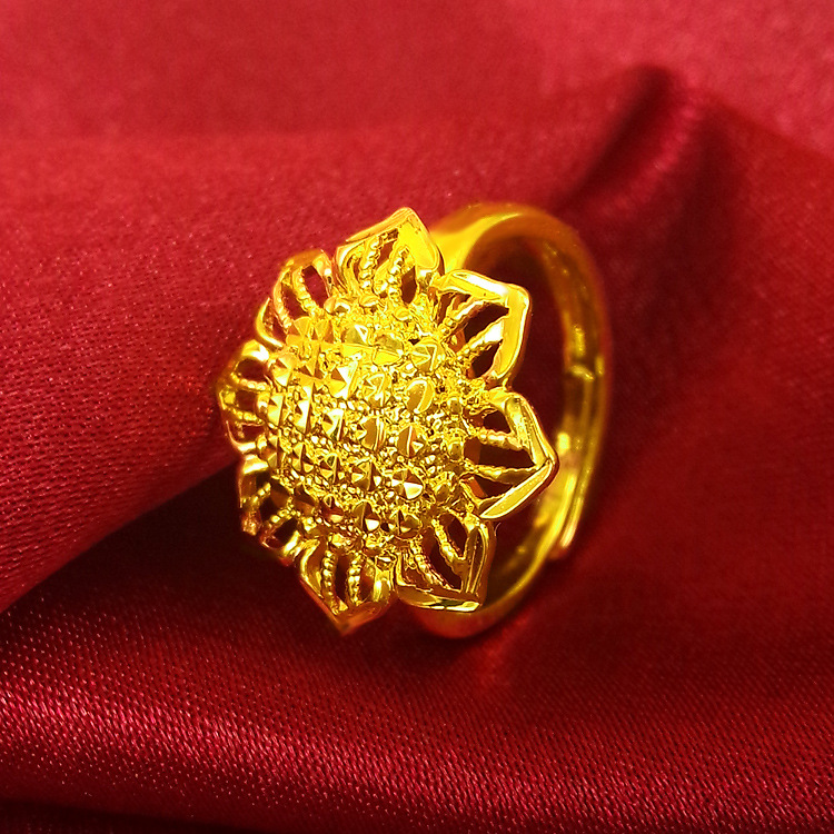 欧币仿真镀金黄金大花戒指女款式送妈妈礼物仿金假黄金戒指结婚庆