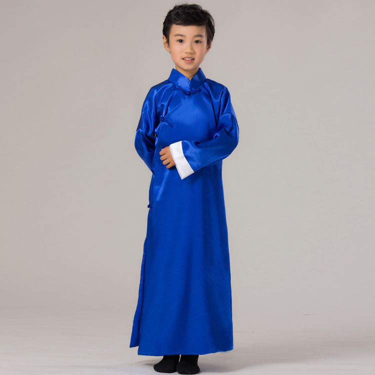 儿童长衫大褂 男孩表演出古装 民国五四中小学生长袍 书生服相声