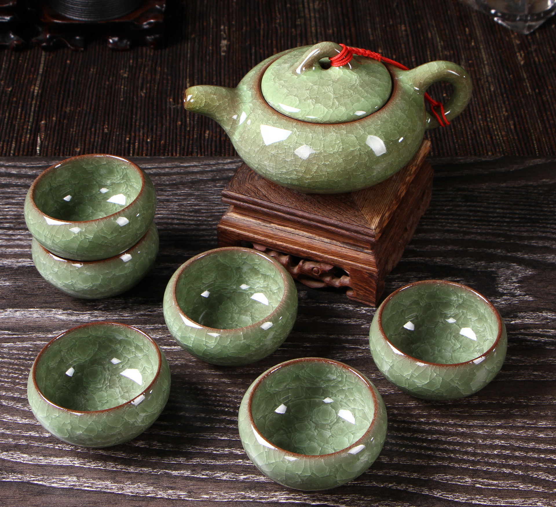厂家直销 冰裂七头茶具批发 功夫茶具 冰裂釉套餐