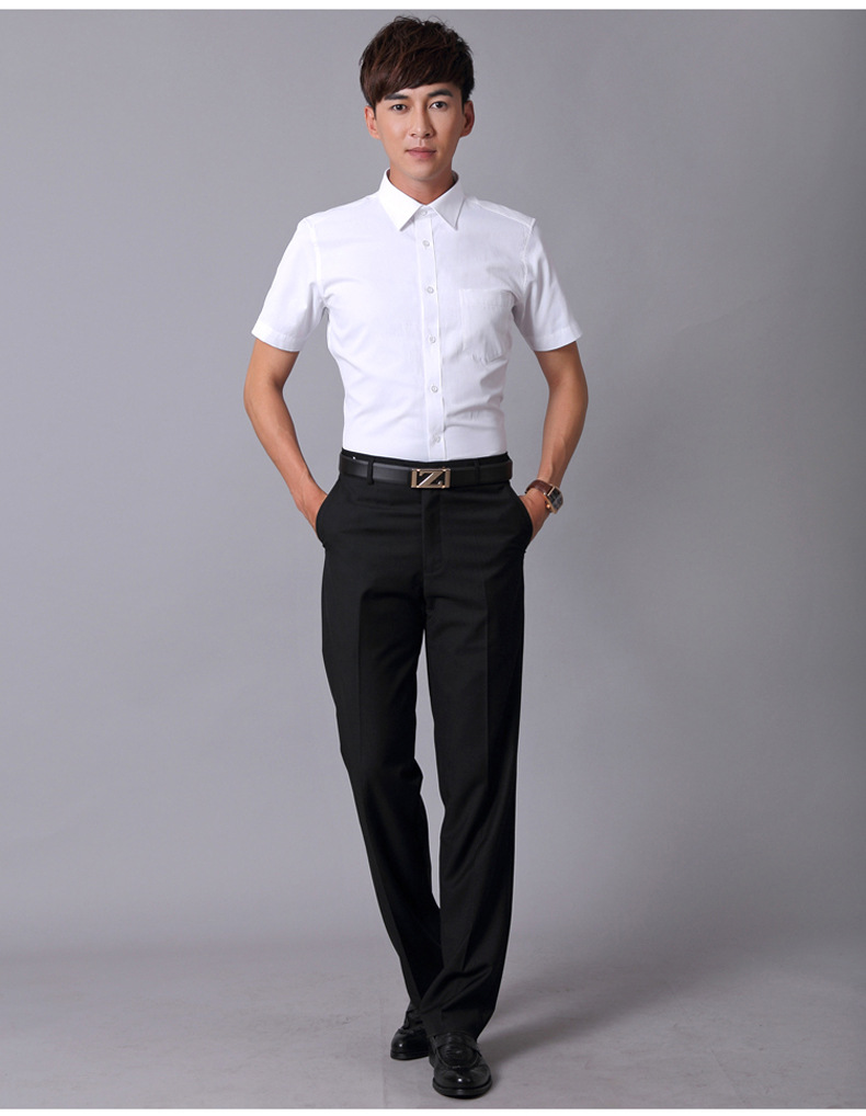 夏季白色短袖衬衫商务职业正装 纯色棉料修身型衬衣男装 批发