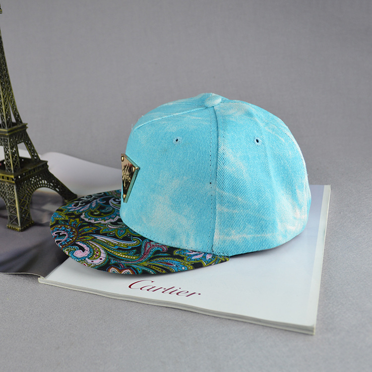 欧美新款街舞嘻哈帽三角金属立体logo帽子水洗效果平沿