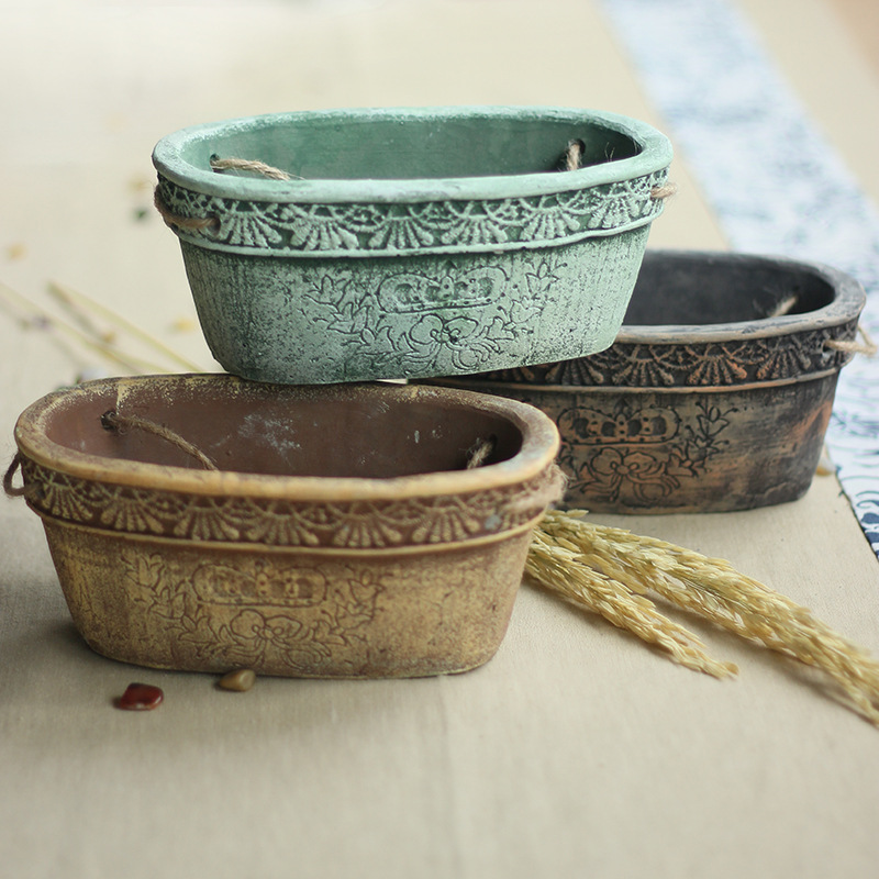 新款复古创意水泥花盆 多肉植物花卉花盆家居水泥工艺品桌面摆件
