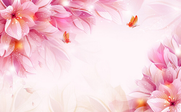 天鸿家居简约唯美 梦幻粉百合花 花卉壁纸 卧室电视背景墙纸壁画