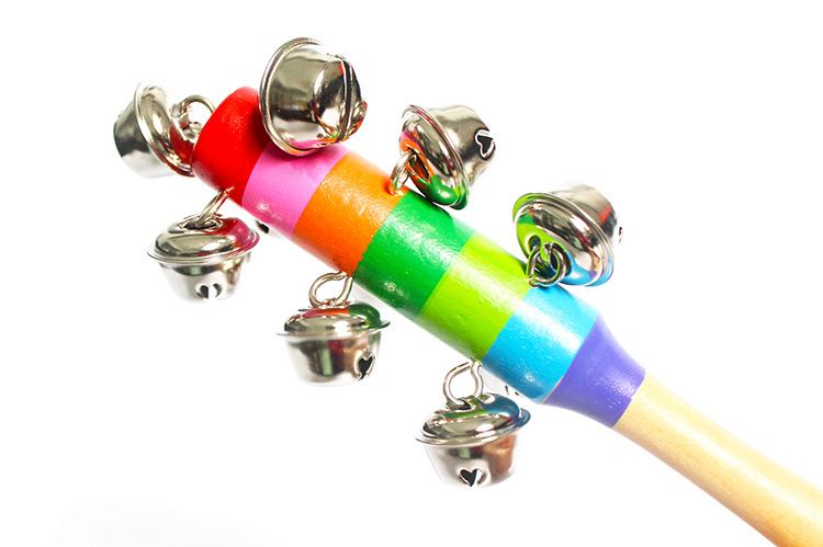 外贸奥尔夫婴儿摇铃 七彩手摇铃木制乐器益智彩虹摇铃 串铃早教.