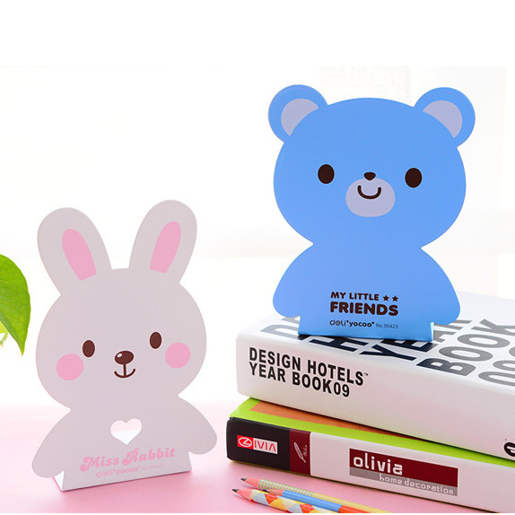d2-4-1deli得力创意办公学习用品95422卡通兔子书立金属书架2个装