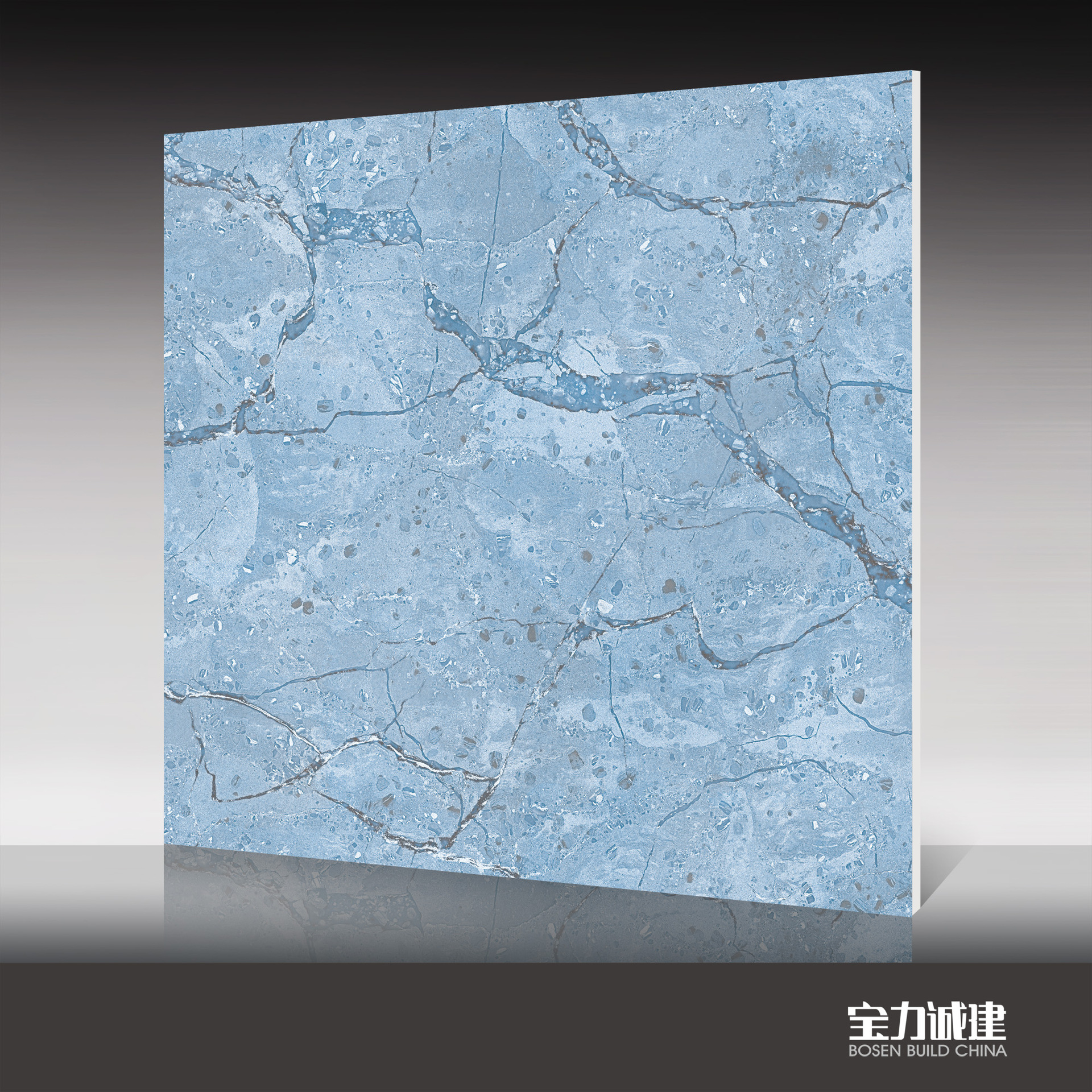 特色家装工程800*800抛光砖 艺术背景墙客厅过道拼花蓝色装饰瓷砖