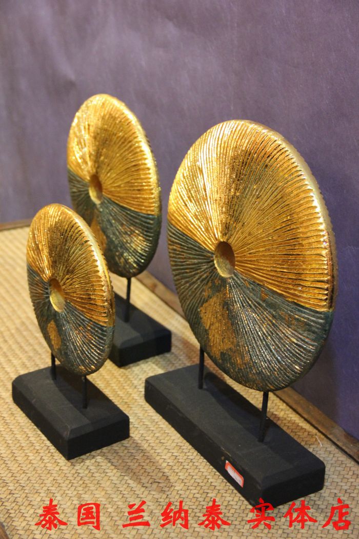 工艺品泰国手工艺品圆形三件套摆件实木摆件东南亚风格