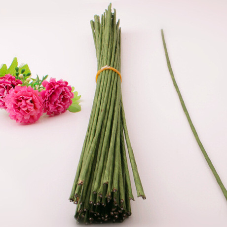 纸包花杆2号 40cm绿铁丝 玫瑰丝袜花花杆 卡通花束包花杆