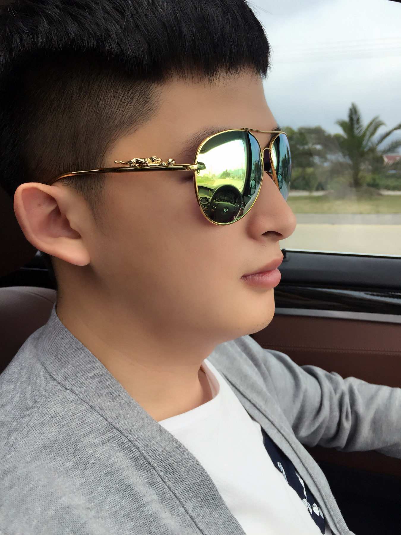 男士豹子脚太阳镜开车偏光镜男潮人无框蛤蟆镜复古司机驾驶墨镜