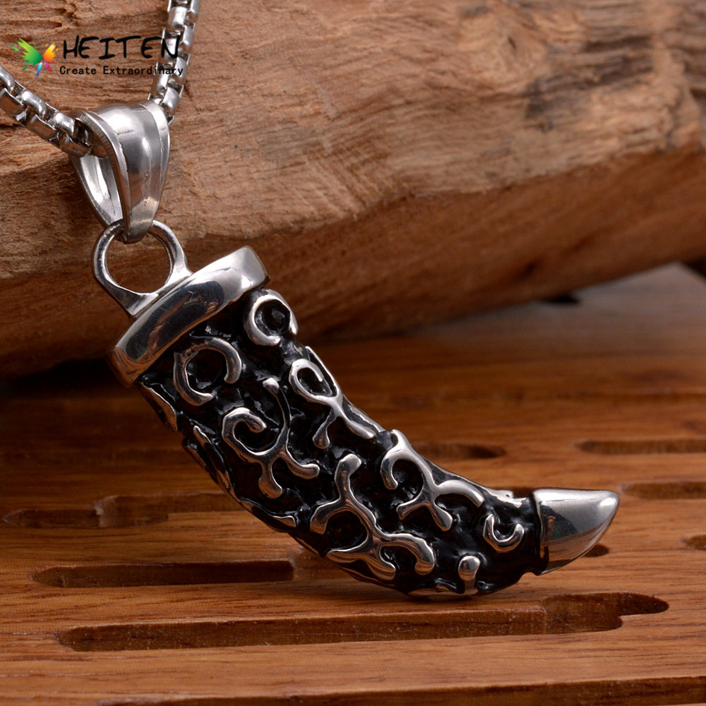 霸气个性钛钢铸造复古狼牙吊坠 316l不锈钢男士大狼牙吊坠项链