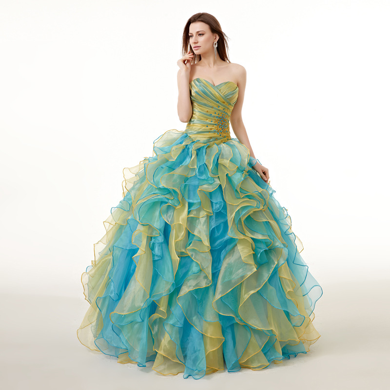 engerla新款亚马逊彩纱长款外贸彩色婚纱礼服一件代发